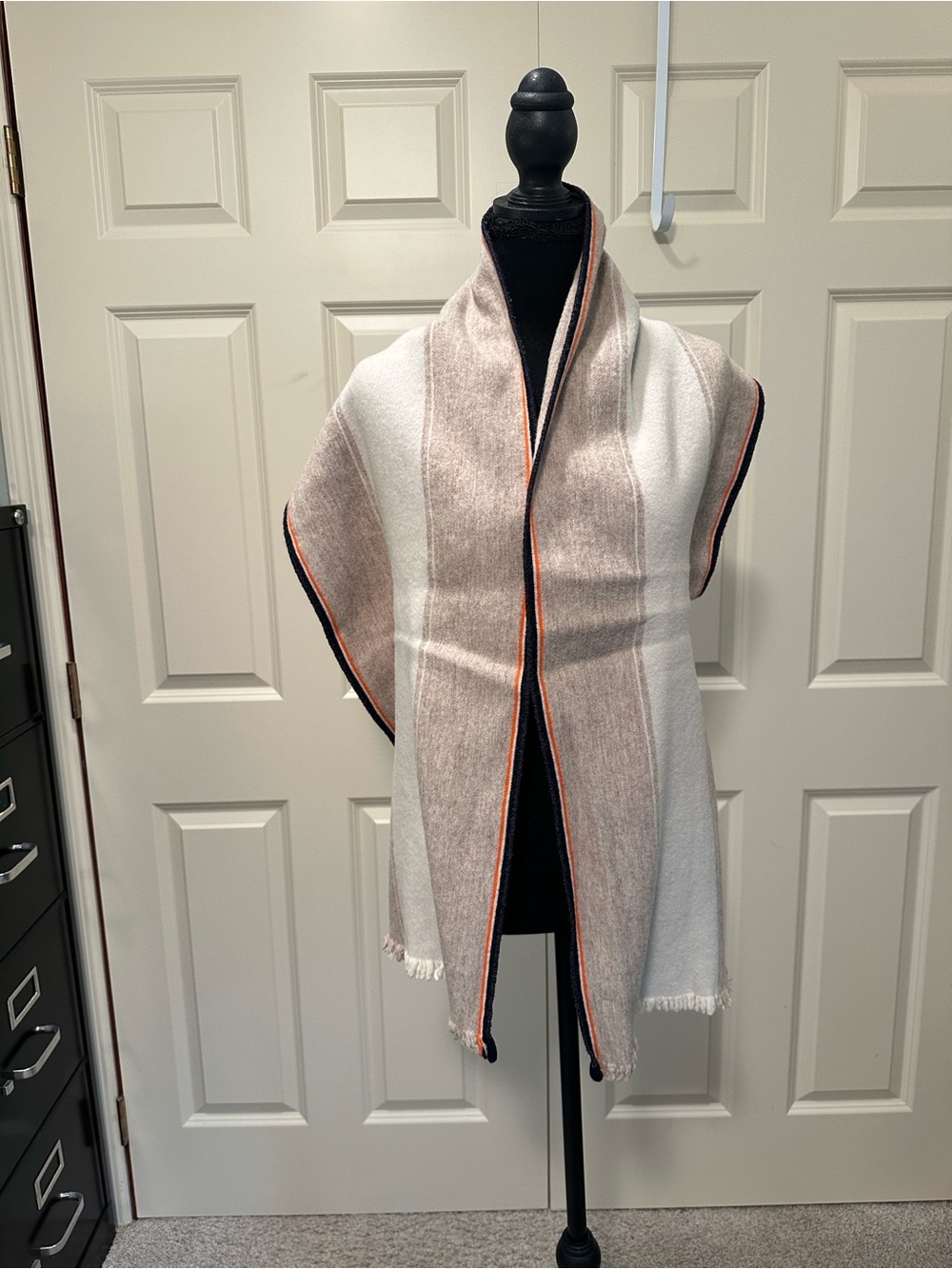J. Crew Cream and Beige Striped Wrap with Orange-Trim
